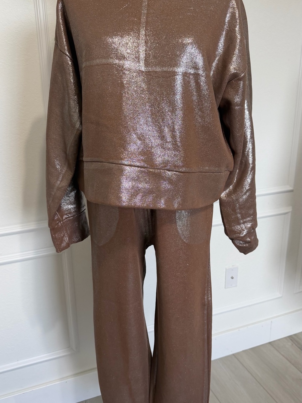 Shimmery Brown Wide-Leg Lounge Jumpsuit Set